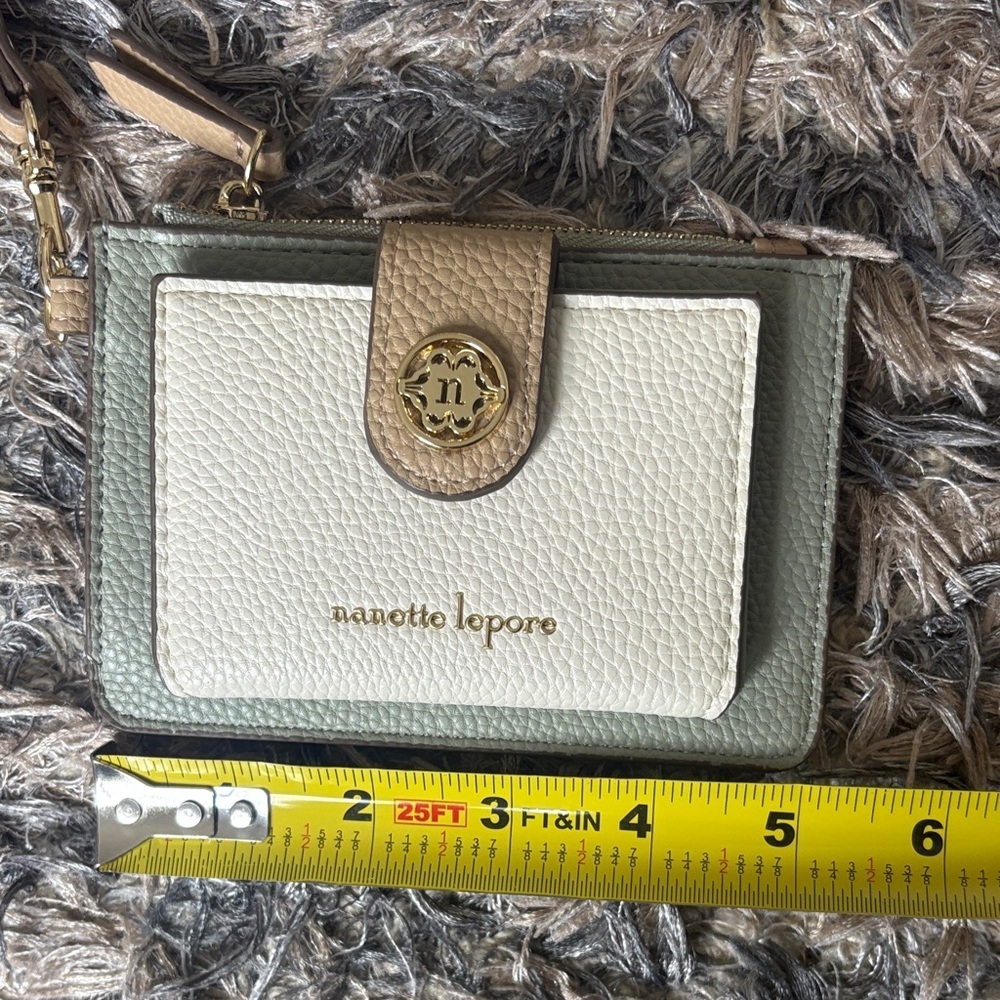 Nanette Lepore Olive, Cream & Tan Leather Wristlet Card Holder - Picture 8 of 12